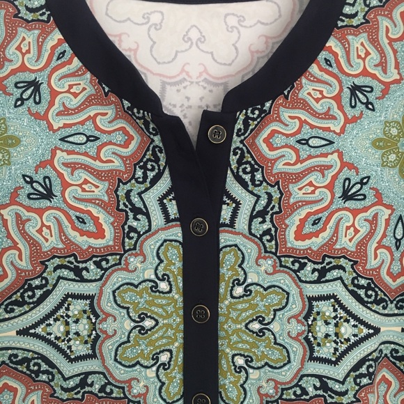 Navy paisley tunic lightweight stretchy nylon - Picture 3 of 4